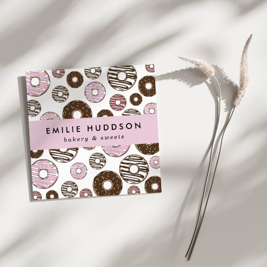 Carte De Visite Carré Motif De Donuts Roses, Boutique De Gâteaux, Boutiq