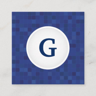Carte De Visite Carré Motif de pixel en mosaïque bleue monogramme person