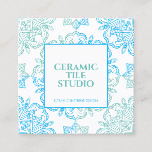 Carte De Visite Carré Motif de point de mosaïque transparente bleu vert