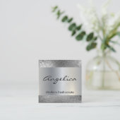 Carte De Visite Carré Motif de séquence d'argent | Arrière - plan métall (Debout devant)