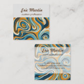 Carte De Visite Carré Motif de trippage bleu à billes en acier liquide O (Devant / Derrière)