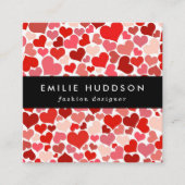 Carte De Visite Carré Motif Des Coeurs, Coeurs Rouges, Amour (Devant)