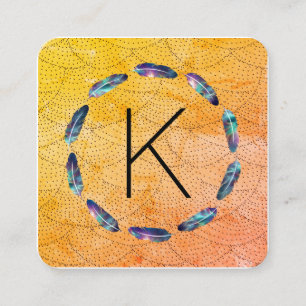 Carte De Visite Carré Motif en plume stellaire avec Monogramme