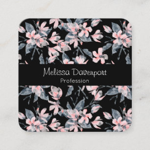 Carte De Visite Carré Motif floral aquarelle rose et gris