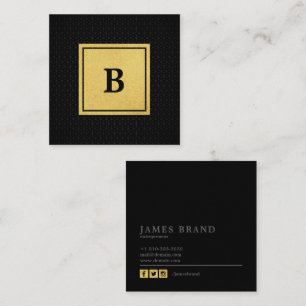 Carte De Visite Carré Motif géométrique avec Monogramme Faux Gold Foil