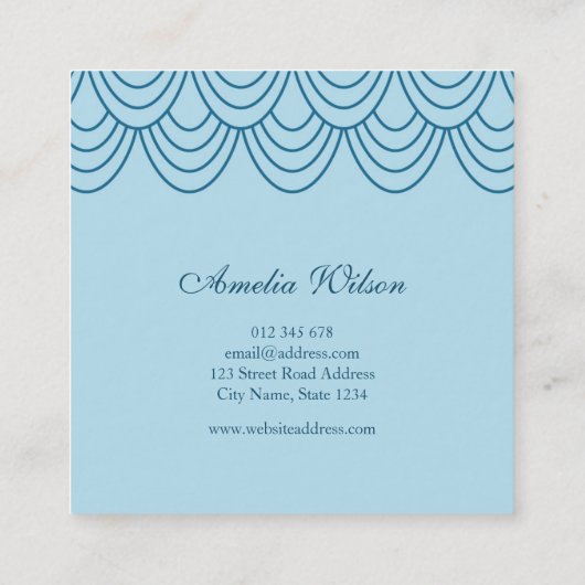 Carte De Visite Carré Motif géométrique bleu contour élégant (Dos)