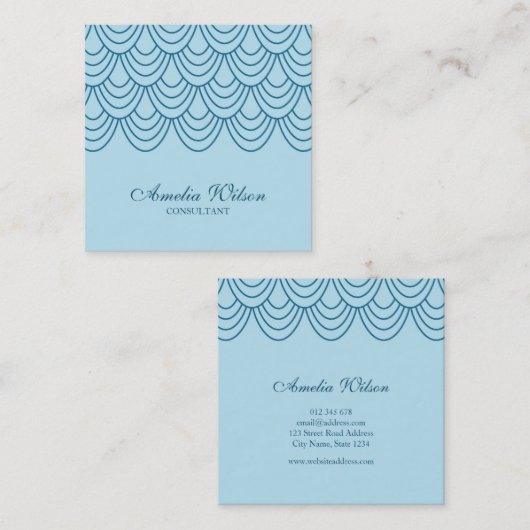 Carte De Visite Carré Motif géométrique bleu contour élégant (Devant / Derrière)