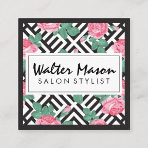 Carte De Visite Carré Motif géométrique rose Floral