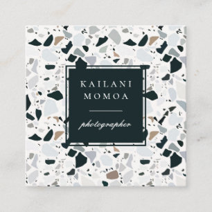 Carte De Visite Carré Motif moderne Natural Blue Terrazzo