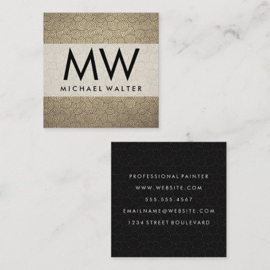 Carte De Visite Carré Motif Monogram Swirl (Devant / Derrière)