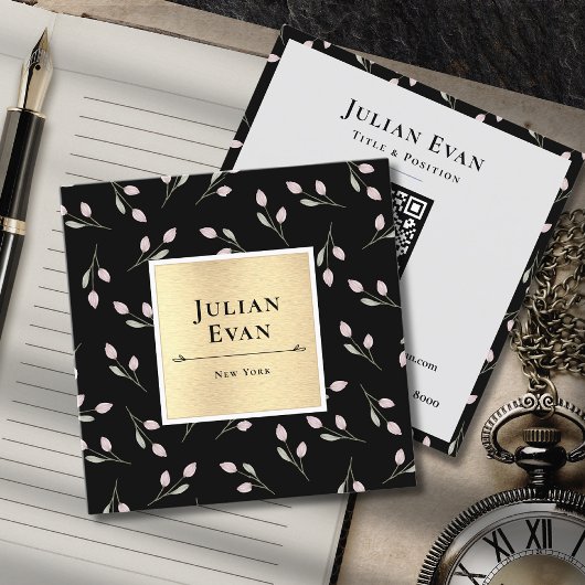 Carte De Visite Carré Motif noir et or de luxe