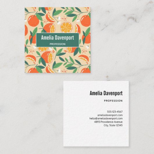 Carte De Visite Carré Motif rétro de fruits d'agrumes orange (Devant / Derrière)