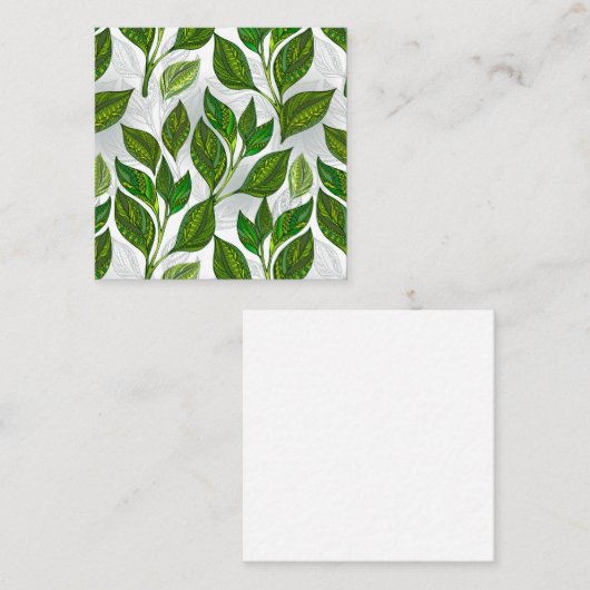 Carte De Visite Carré Motif sans couture avec Feuilles de thé vert (Devant / Derrière)