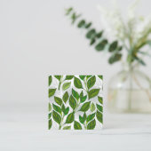 Carte De Visite Carré Motif sans couture avec Feuilles de thé vert (Debout devant)