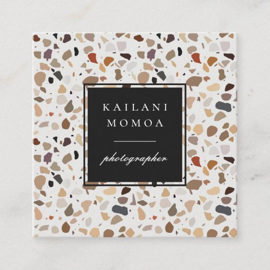 Carte De Visite Carré Motif Terrazzo de Tone Naturel Moderne (Devant)