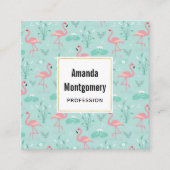 Carte De Visite Carré Motif vert Flamants roses rose Pastel (Devant)