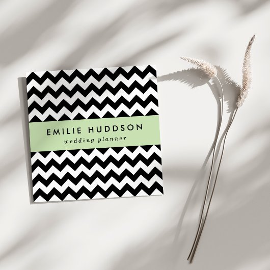 Carte De Visite Carré Motif Zigzag noir et blanc, Motif Chevron