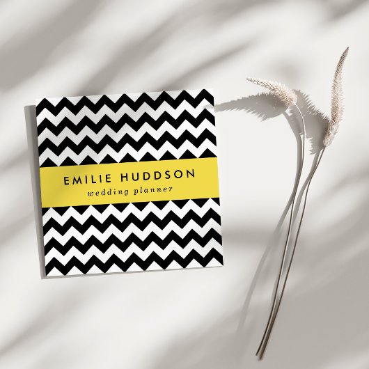 Carte De Visite Carré Motif Zigzag noir et blanc, Motif Chevron