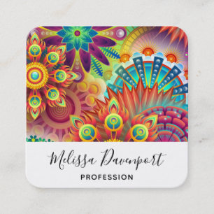 Carte De Visite Carré Motifs de formes de fleurs Art Déco multicolores