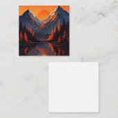 Carte De Visite Carré Mountain Sunset Reflection Fiery Orange Sky  (Devant / Derrière)