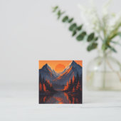 Carte De Visite Carré Mountain Sunset Reflection Fiery Orange Sky  (Debout devant)