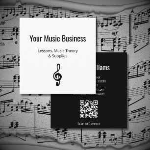Carte De Visite Carré Music Education Treble Clef QR code enseignant