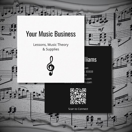Carte De Visite Carré Music Education Treble Clef QR code enseignant
