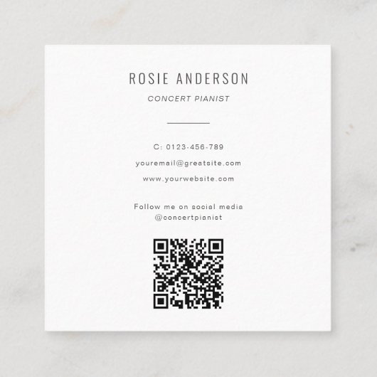 Carte De Visite Carré Musician Piano Keys QR Code Photo moderne (Dos)