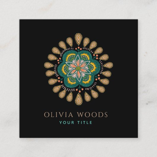 Carte De Visite Carré Mystic Dark Boho Floral Mandala (Devant)