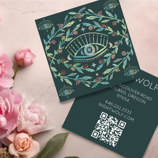 Carte De Visite Carré Mystical Eye Roses Vines Boho magique QR Code