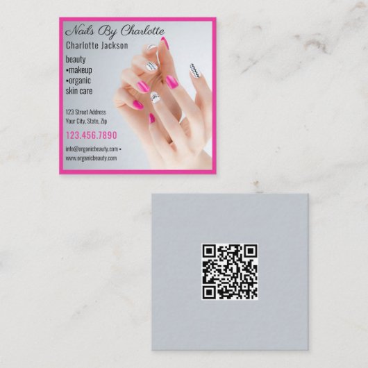 Carte De Visite Carré Nail Art Beauté Salon Manicure Specialist qr code (Devant / Derrière)