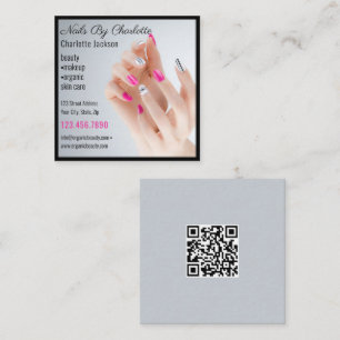Carte De Visite Carré Nail Art Beauté Salon Manicure Specialist qr code