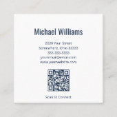 Carte De Visite Carré Navy Blue Simple Treble Clef QR code Musique (Dos)