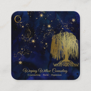 Carte De Visite Carré *~* Navy Weeping Willow Tree Gold Universe Cosmic