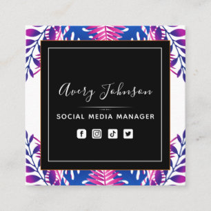 Carte De Visite Carré Neon Botanical Garden Bloom Qr Code Médias sociaux