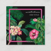 Carte De Visite Carré Neon Pink Tropical Botanics QR Code Social Media (Devant)