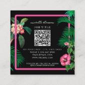 Carte De Visite Carré Neon Pink Tropical Botanics QR Code Social Media (Dos)