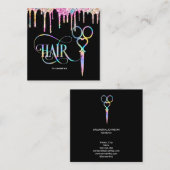 Carte De Visite Carré Neon Unicorn Holographe coiffeuse (Devant / Derrière)