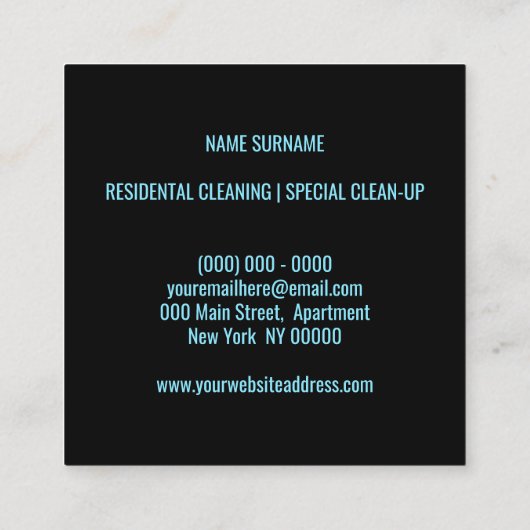 Carte De Visite Carré Nettoyage de ménage simple ménage noir (Dos)