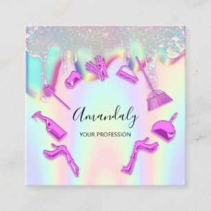 Carte De Visite Carré Nettoyage du service de bureau Logo Holograph Drip