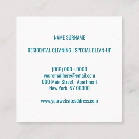 Carte De Visite Carré Nettoyage simple ménage de nettoyage (Dos)
