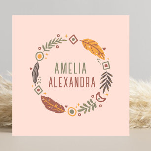 Carte De Visite Carré Nettoyer Boho Abstrait Rose et vert