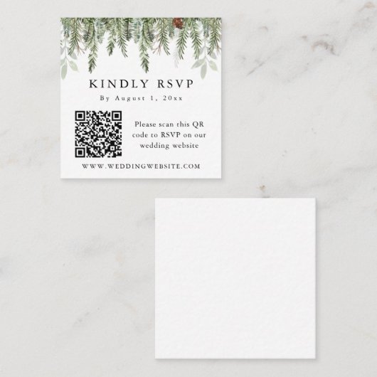 Carte De Visite Carré Noël à feuillage persistant hiver QR Code RSVP (Devant / Derrière)