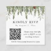Carte De Visite Carré Noël à feuillage persistant hiver QR Code RSVP (Devant)