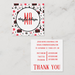 CARTE DE VISITE CARRÉ NOËL DONS D'HIVER ET FLAKES DE NEIGE MONOGRAMME