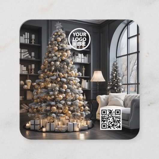 Carte De Visite Carré Noël Executive Real Estate Photo QR Code (Devant)