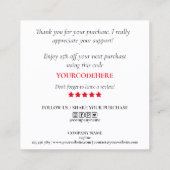 Carte De Visite Carré noël script de vacances merci pour votre commande (Dos)