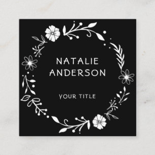Carte de visite Carré noir à couronne florale ru
