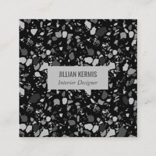 Carte De Visite Carré Noir à fond gris élégant de sol de mosaïque ch