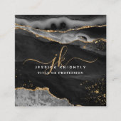 Carte De Visite Carré Noir Agate Gold Parties scintillant Script Monogra (Devant)